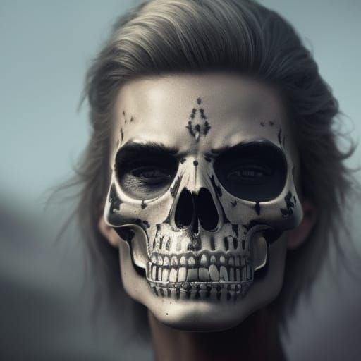 Mustachioed Skull Tattoo Portrait in Hyperdetailed 8k