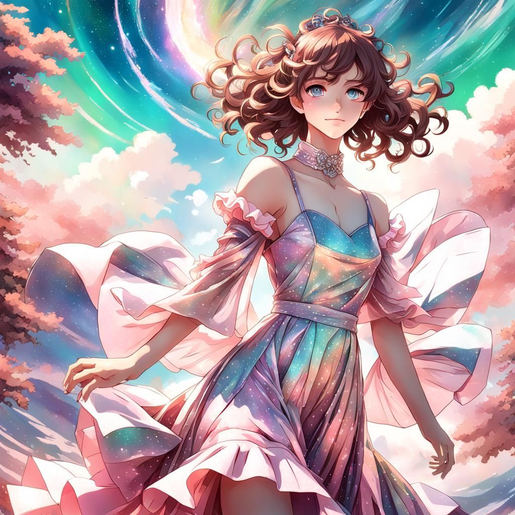 Anime Young Man in Pink Dress, Detailed Digital Art