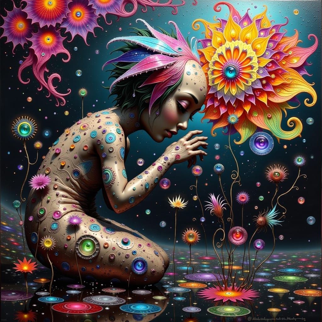 Fantastical Fae in Vibrant Oil Painting with Triadic Colors