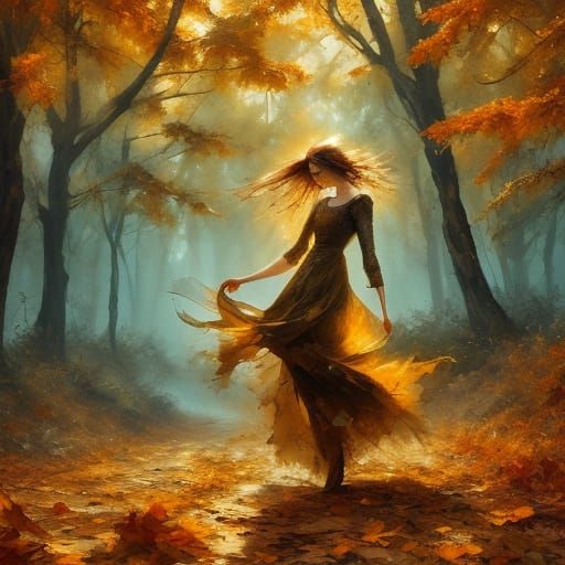 Autumn Morning Leaves Fall in Impasto Oil Painting