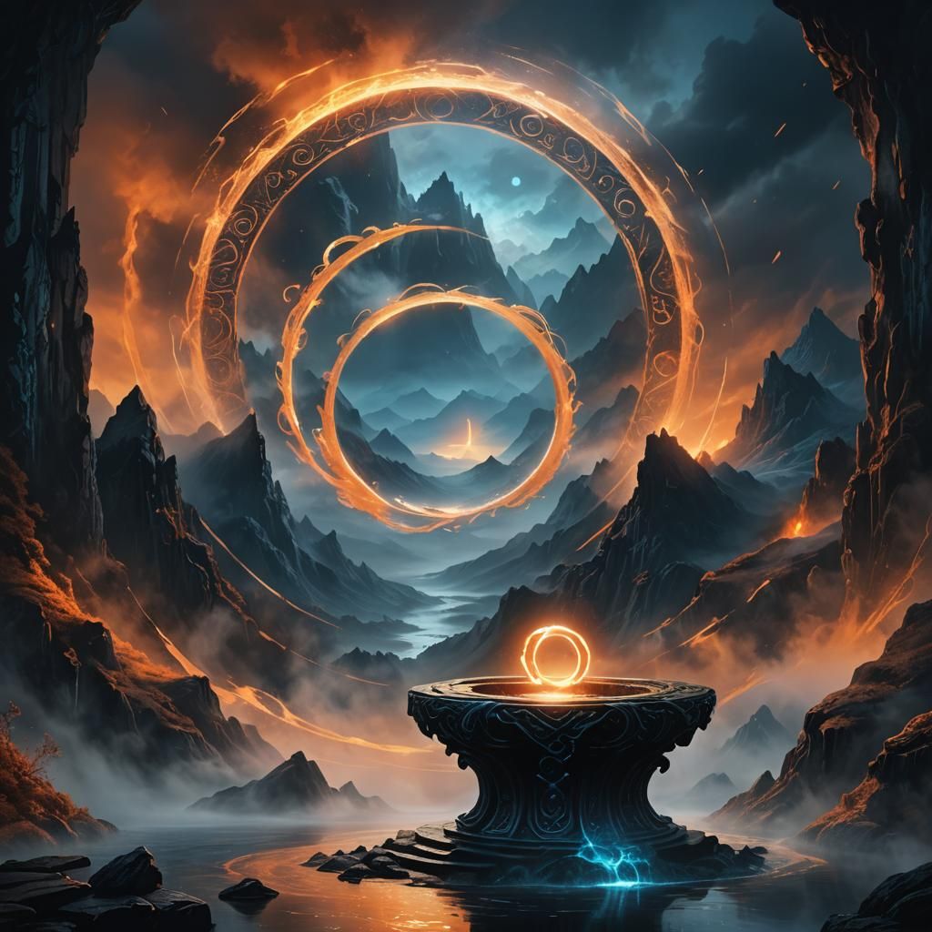Mystical Ring Emitting Light in Fantasy Landscape