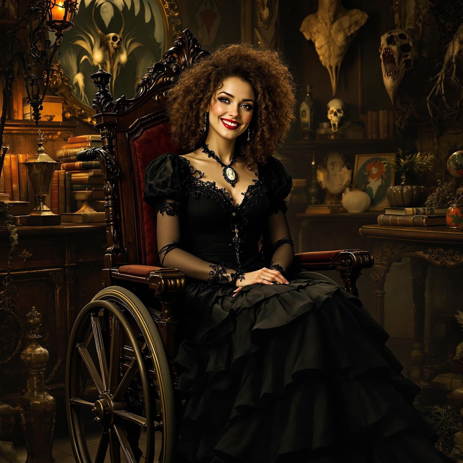 Woman in a wheelchair, Tim Burton, Luis Royo , Edward Gorey