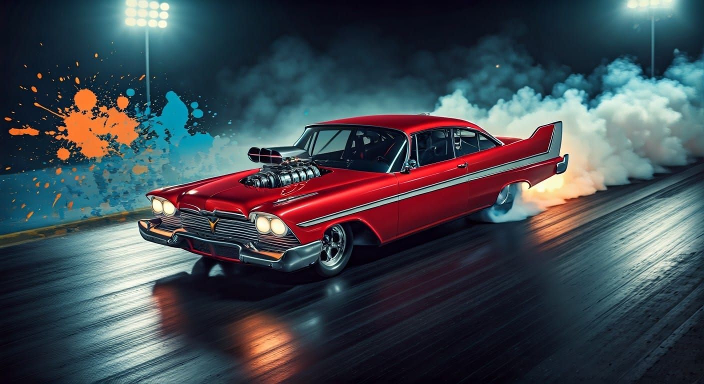 Nighttime Drag Racing Splendor in a Cherry Red Dragster