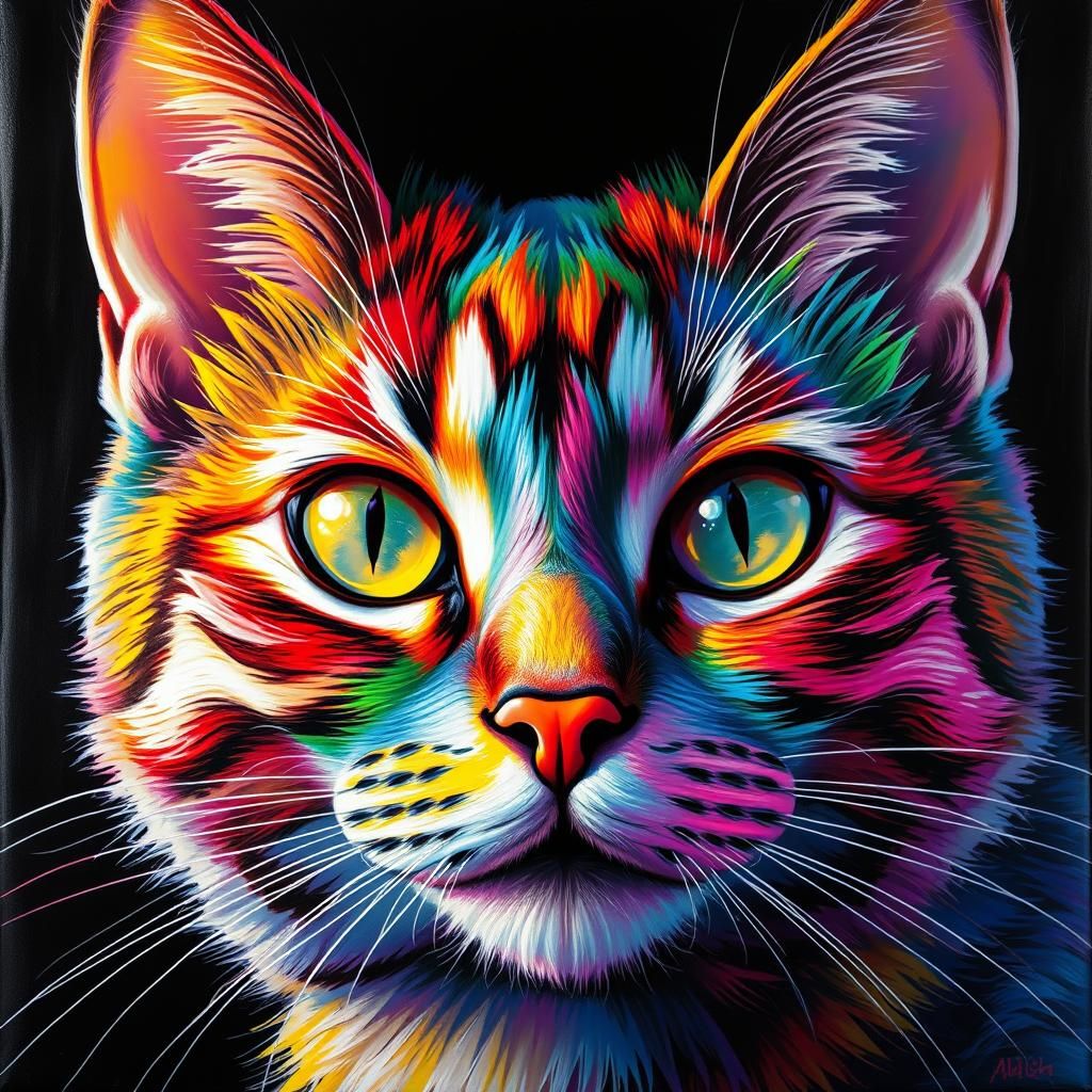 Rainbow Cat Portrait in Vibrant Digital Art Style