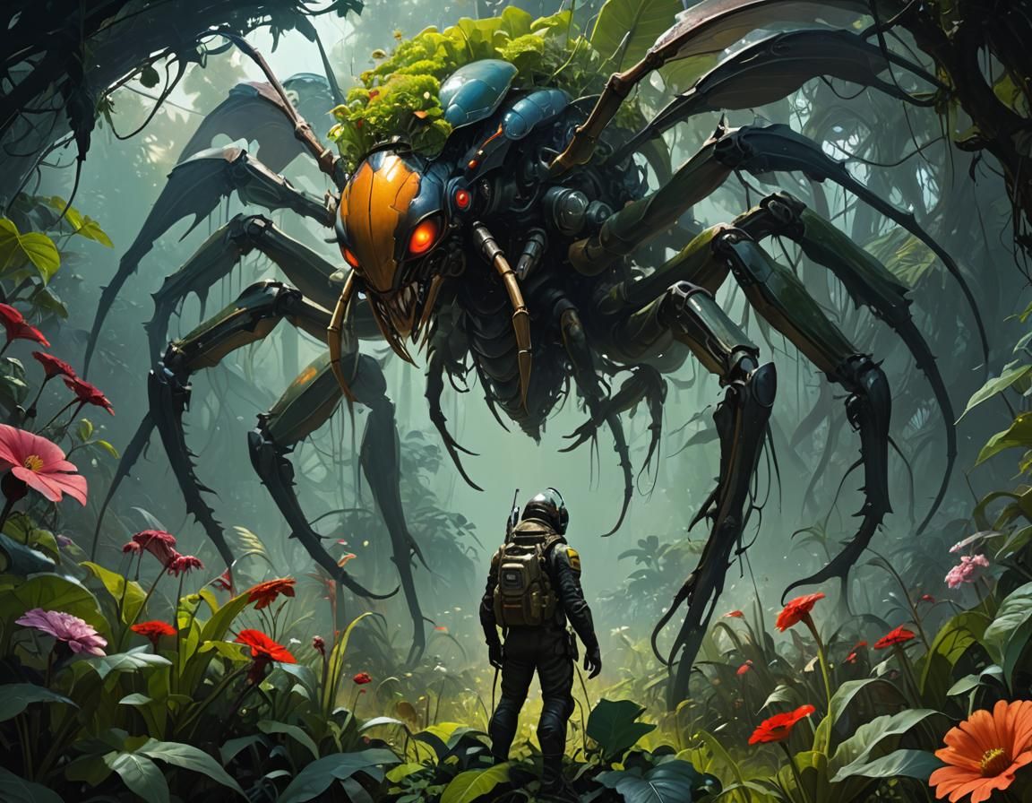 Dark Fantasy Alien Garden in Oil Painting