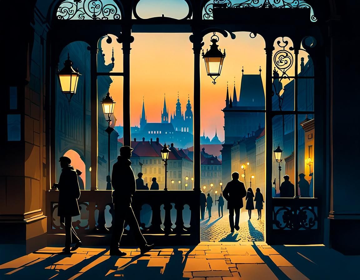 Prague in Evening Light: Detailed Digital Illustration