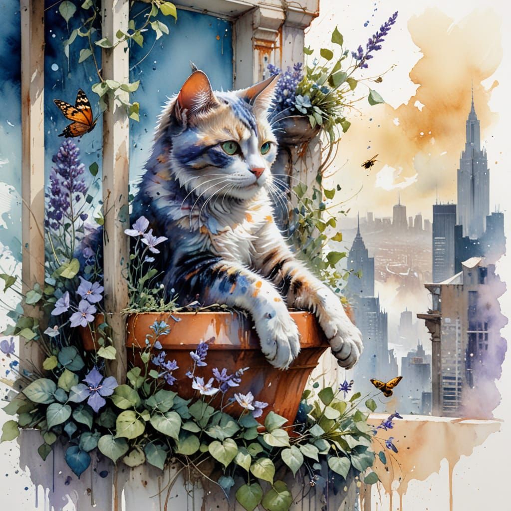 Curious Calico in the Rooftop Garden