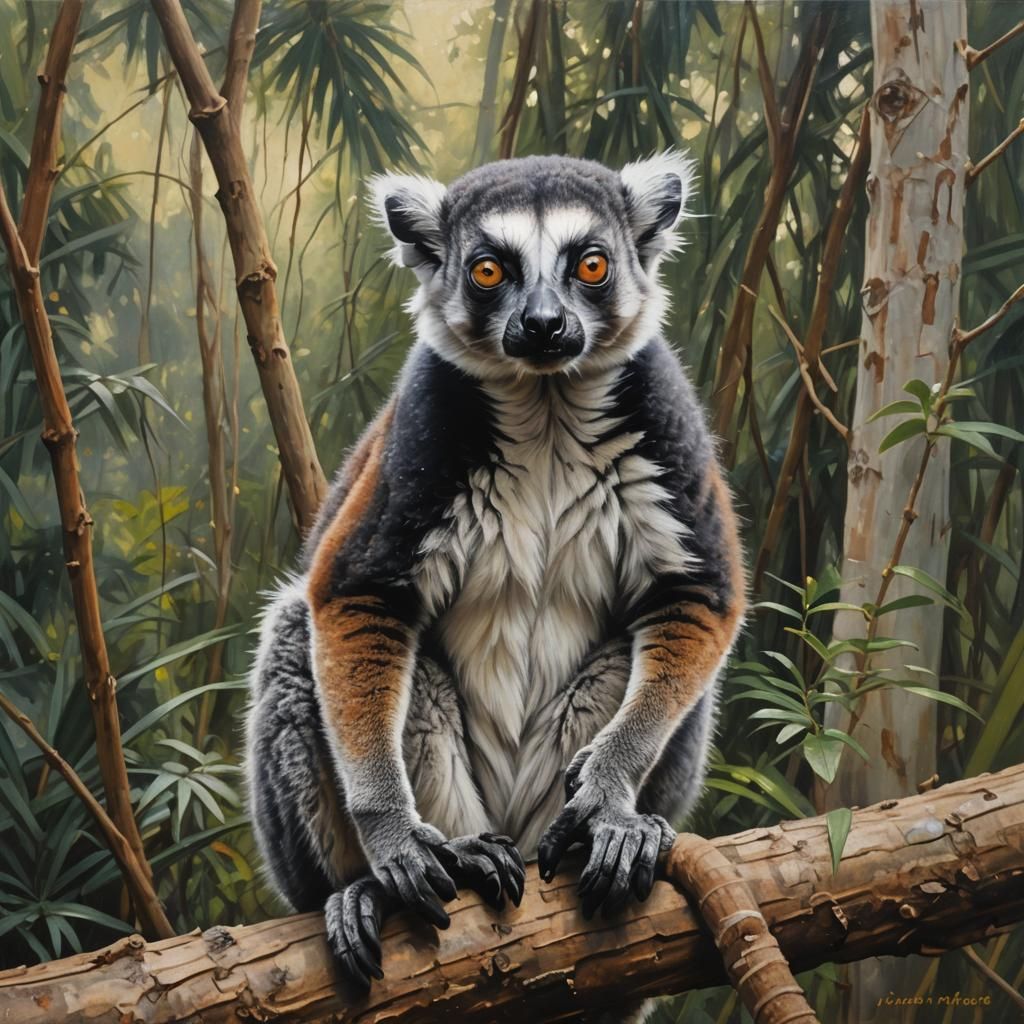 Lemur Portrait in Oil Painting Style