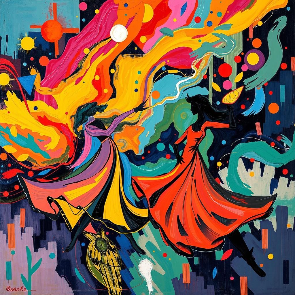 Rhythmic Harmony: Abstract Colors Dancing in Surreal Scene