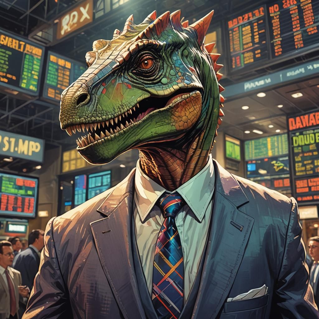 Smart Dinosaur in Stock Market Elegance