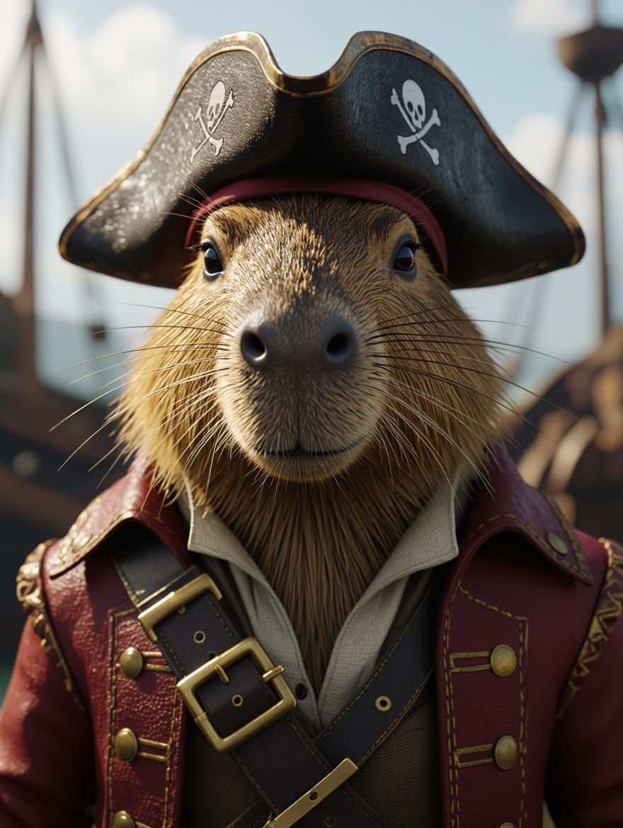 Regal Capybara Buccaneer in 18th Century Pirate Finery