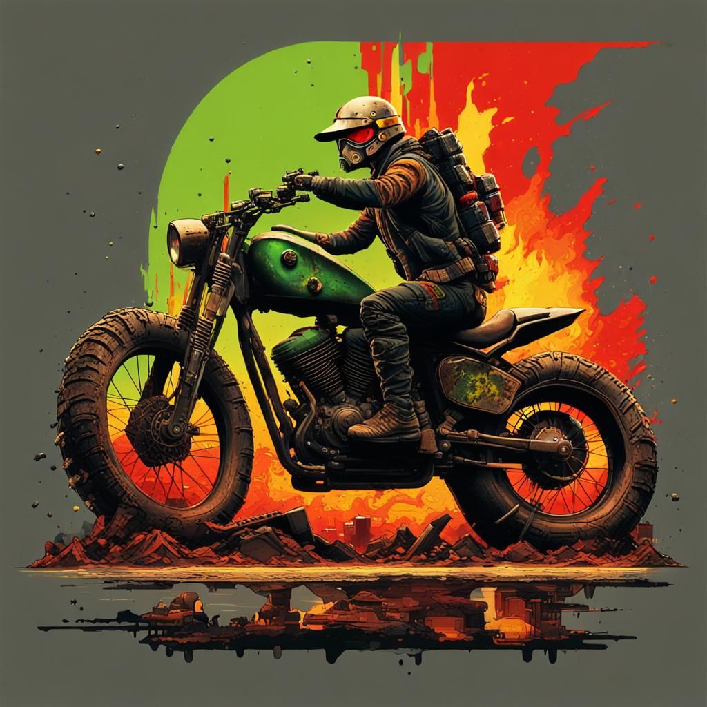 Post-Apocalyptic Road Warrior on Motorcycle