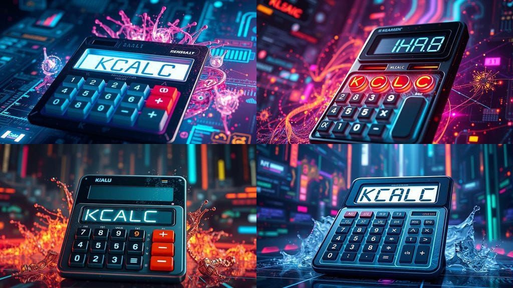 Calculator in Futuristic Cyberpunk Cyberspace with KCALC Bra...