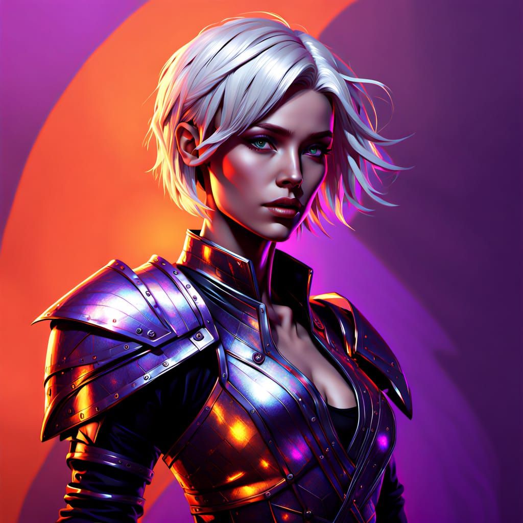 Androgynous Warrior in Vibrant Digital Art