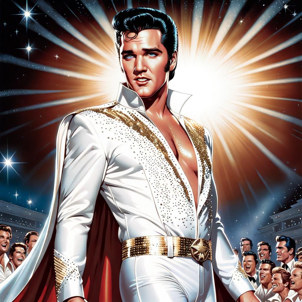 Elvis Presley on Stage in Comic Book Art Style