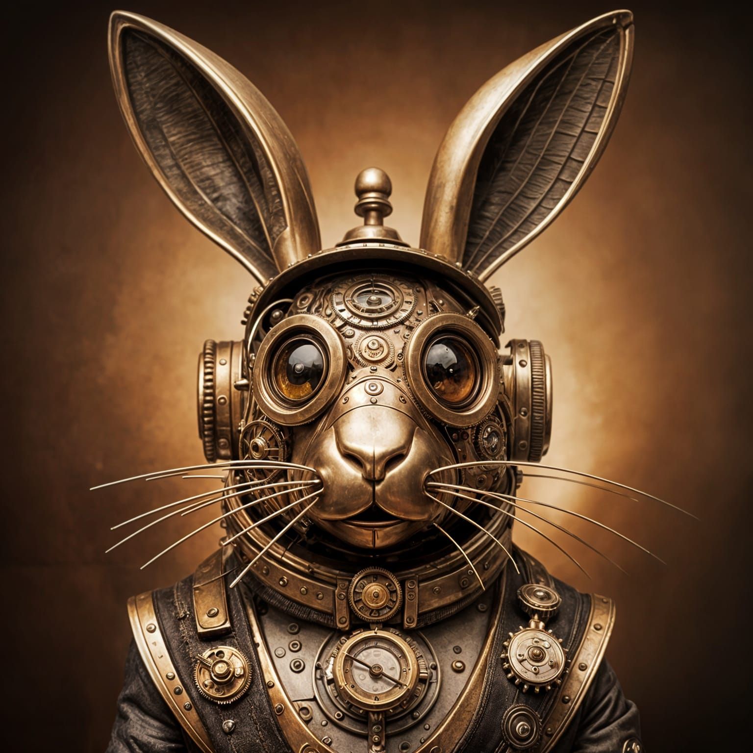 Steampunk Mechanical Wabbit with Alive Brown Eyes
