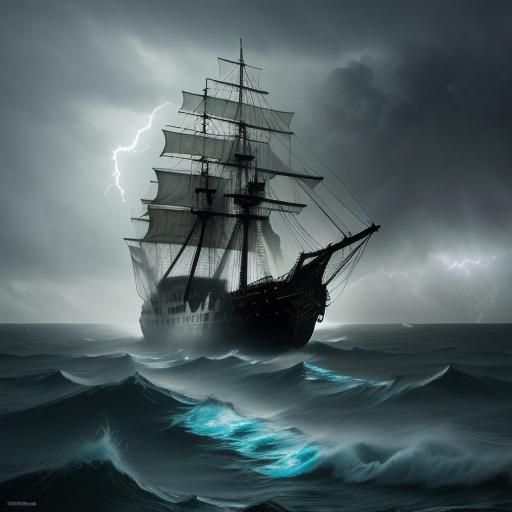 Ghost Ship in Lightning Storm: Digital Matte Painting