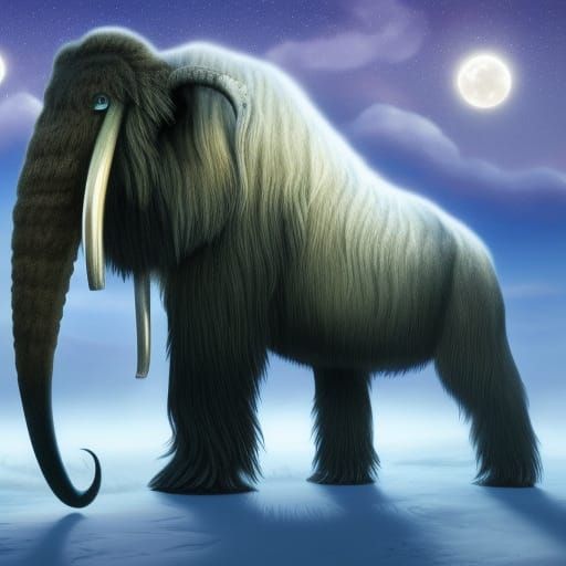 Fantasy Wooly Mammoth Under Moonlight: 3D Render