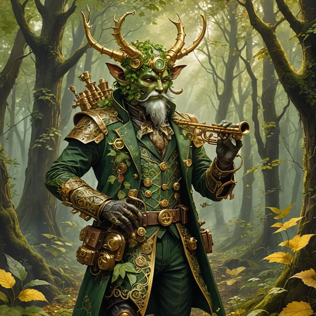 Steampunk Pan, God of Nature, Plays Flute