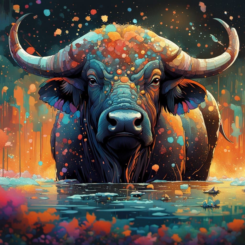 Cape Buffalo in Vibrant Mud Bath