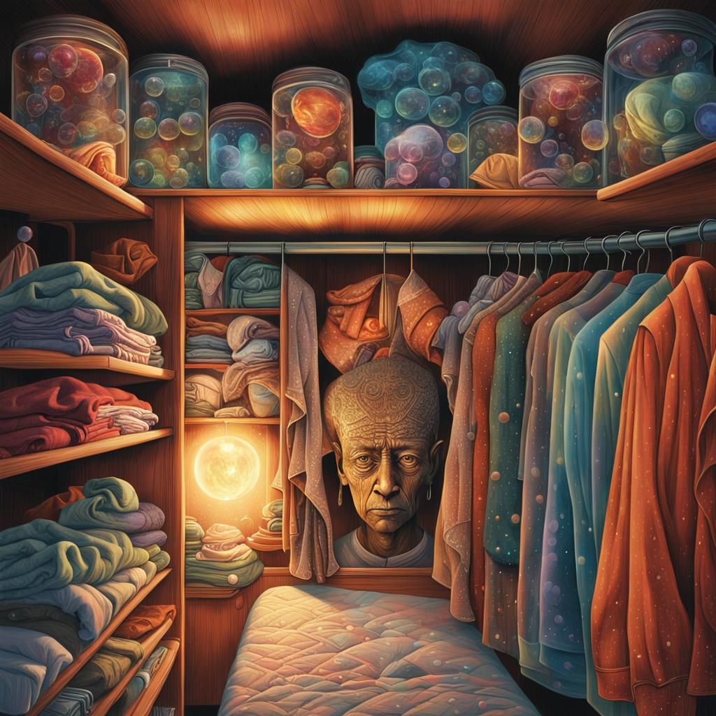 Surreal Head in Closet Emanating Astral Energy