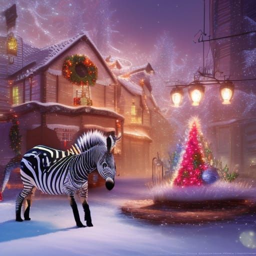 Festive Zebra and Monkey in Christmas Lights