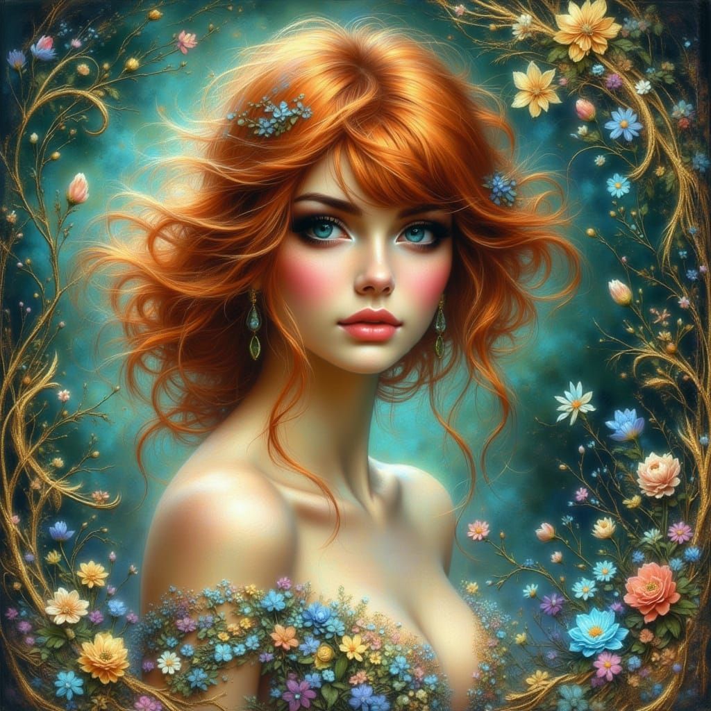 Klimt-Inspired Woman Portrait in Pastel Chalk Style