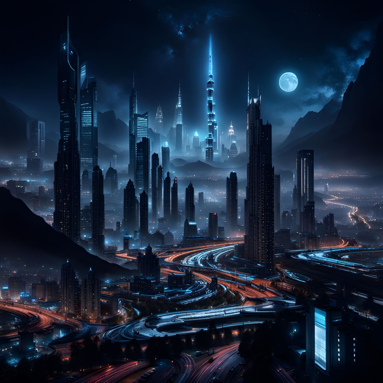 Futuristic Sci-Fi Cityscape at Night