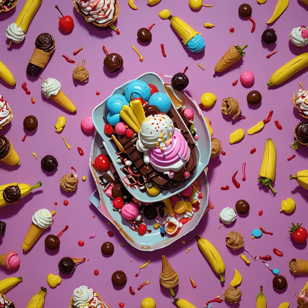 Cyberpunk Banana Split with Neon Ice Cream