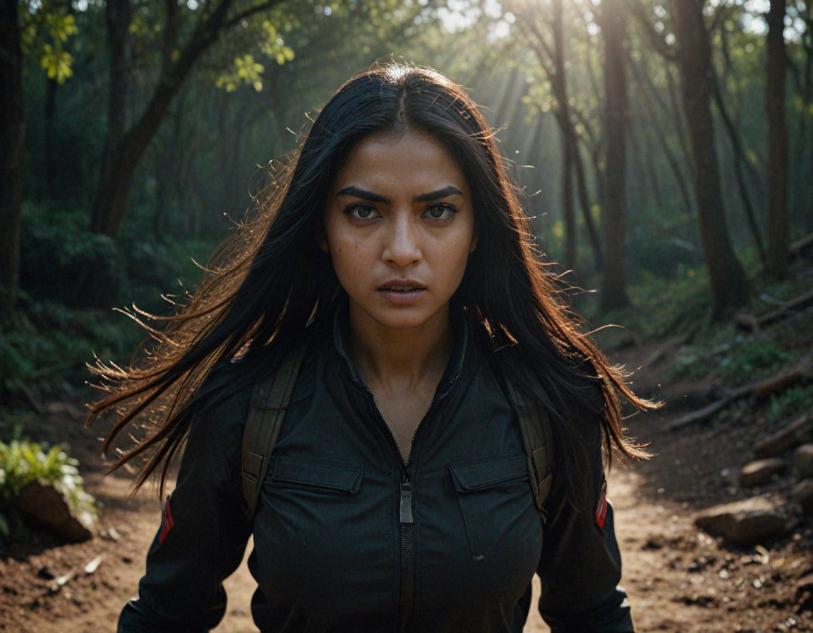 Intense Female Assassin Embarks on Rugged Outdoor Mission