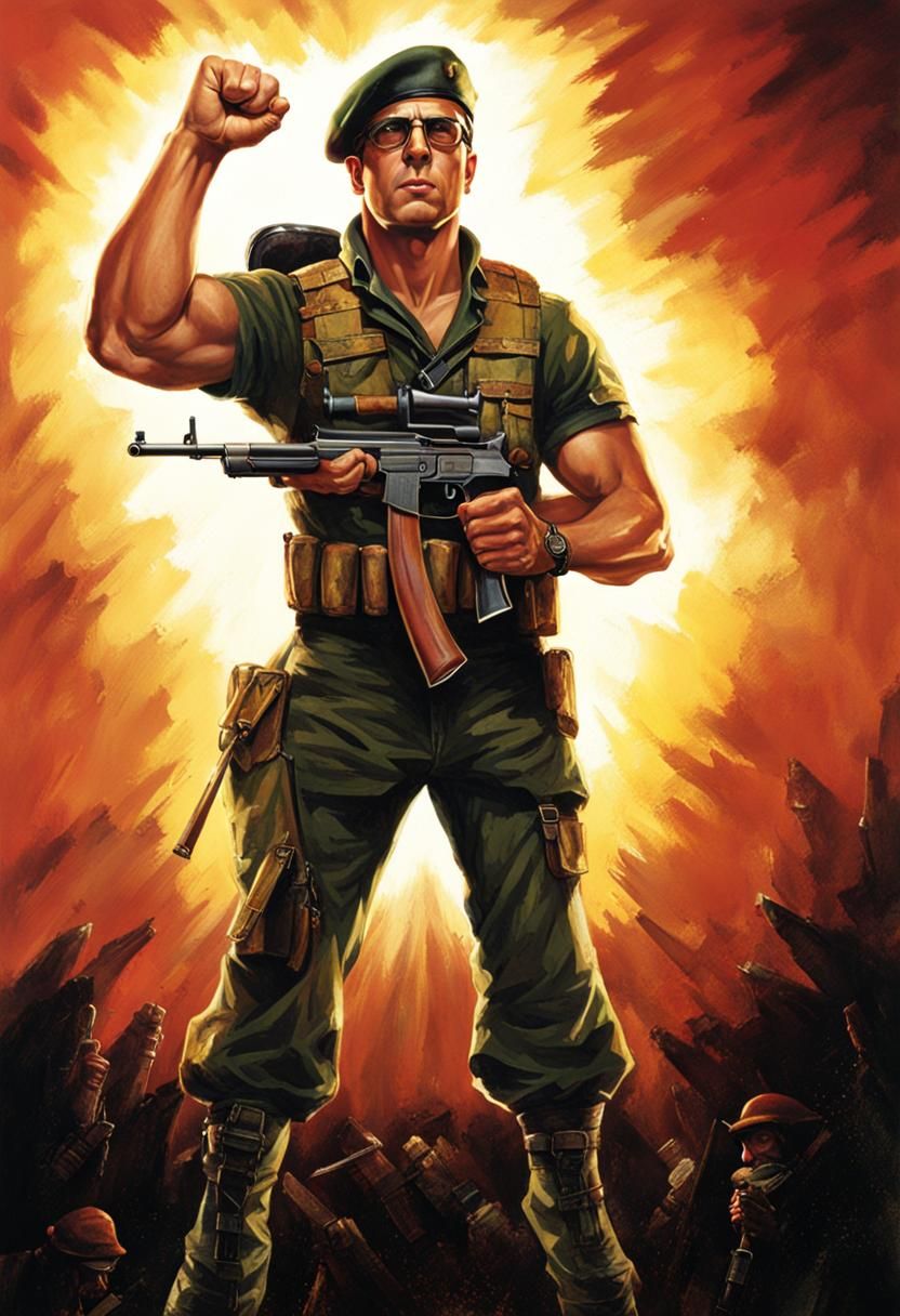 Military Man with Beret Holding Shotgun