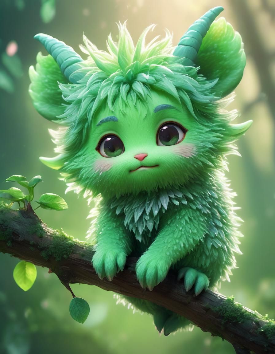 Chibi Anime Portrait of Green Fantasy Animal