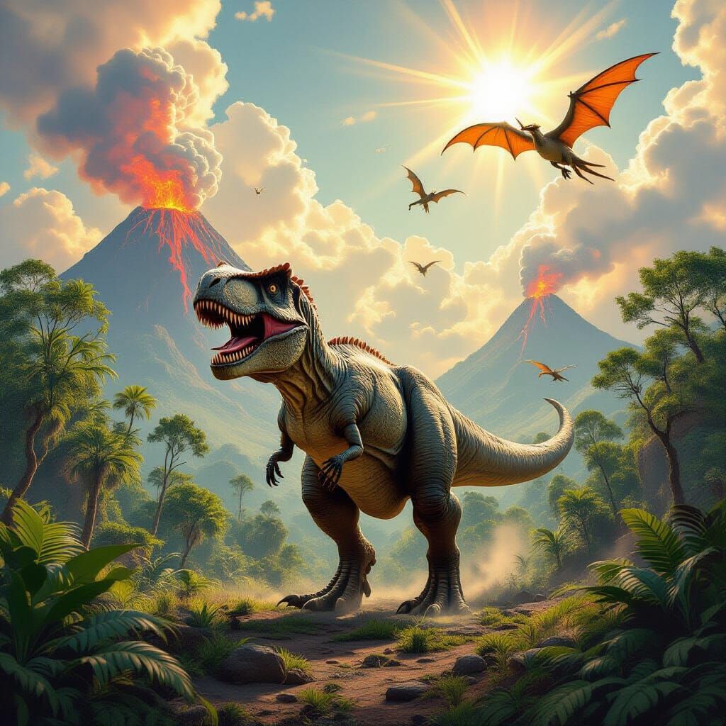 Tyrannosaurus Rex in Prehistoric Jungle Landscape