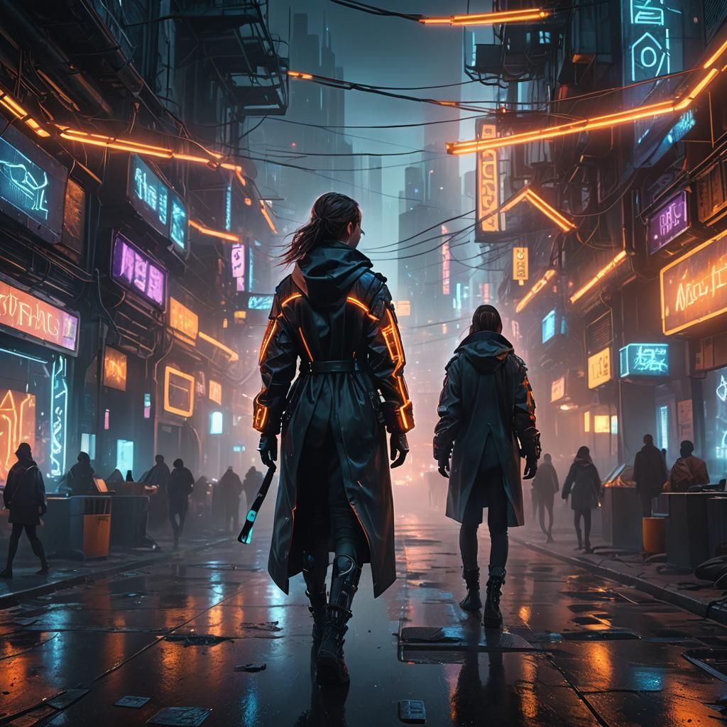 Futuristic Girl in Dystopian Cityscape