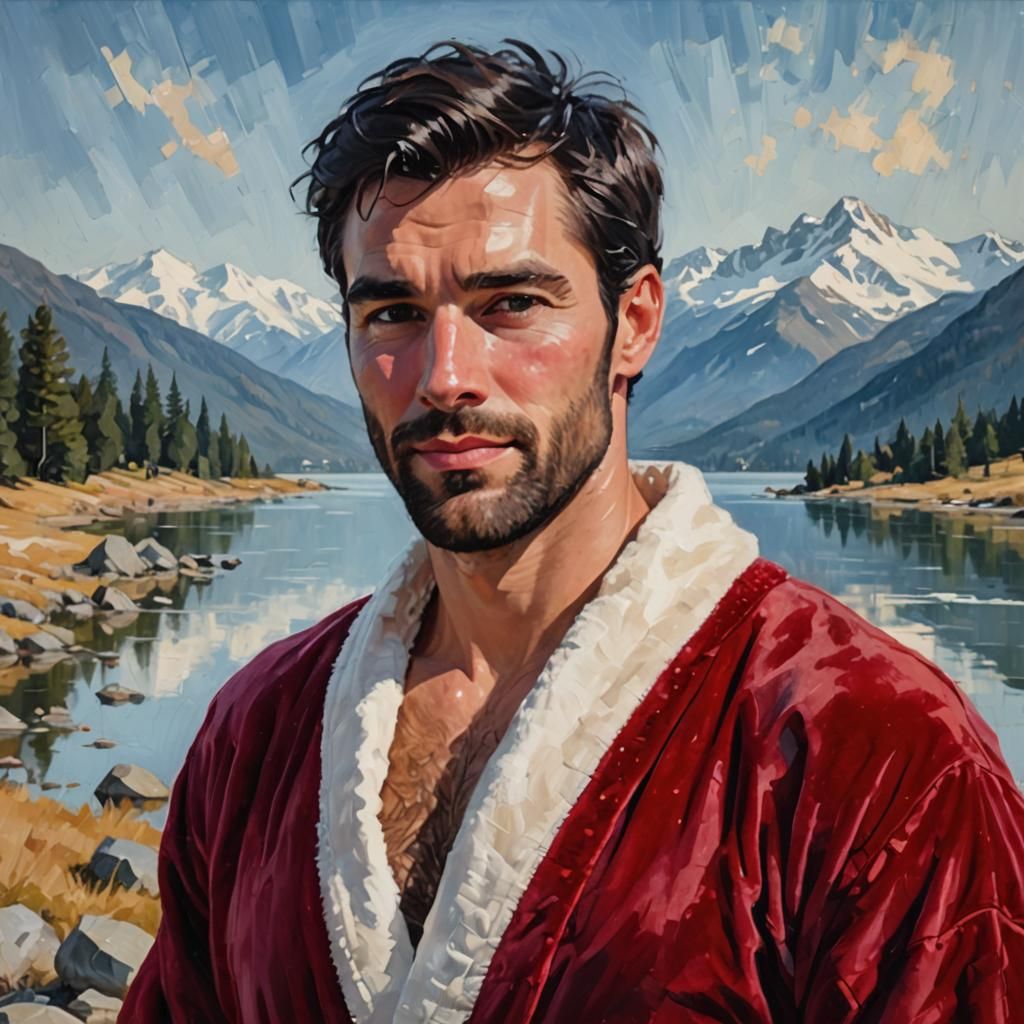 Pensive Man in Velvet Robe, Impressionist Oil Painting