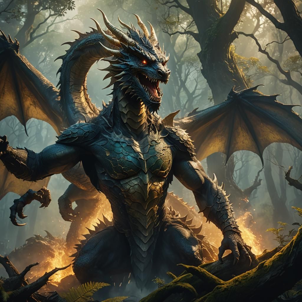 Dragon Transformation in Mystical Forest: Digital Art