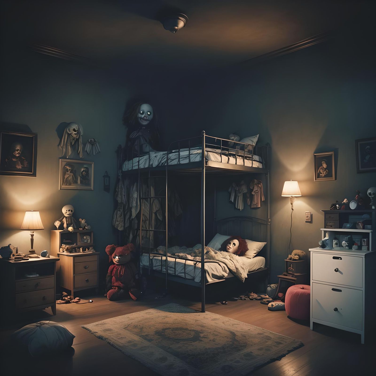 Creepy Rag Doll Lurking in a Child's Bedroom