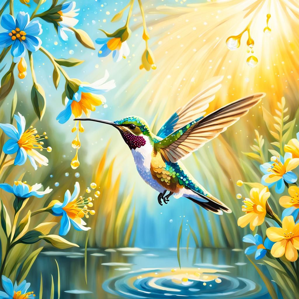 Hummingbird Nectar Still Life in Oil Painting