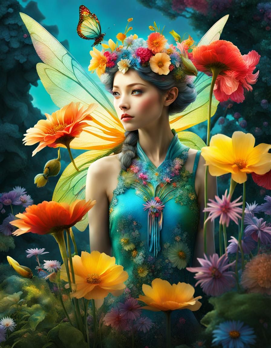 Spring Fairy with Blooming Flower in Anime Style