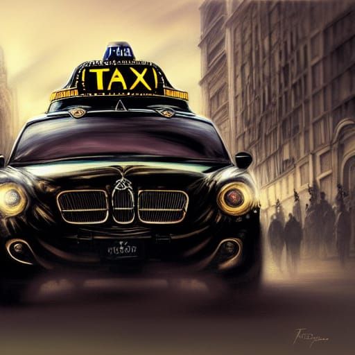 Futuristic Taxi Zooming in Rococo Style