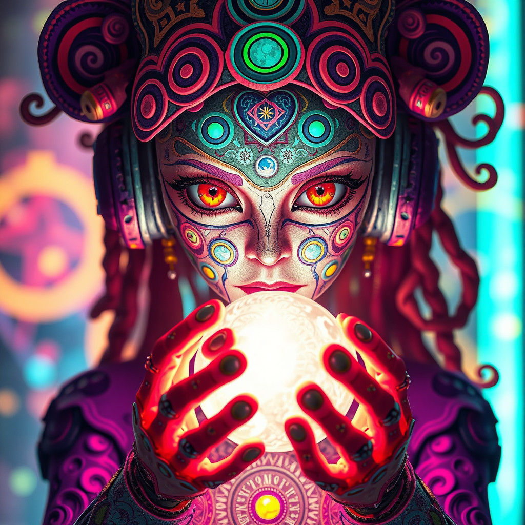 Cyberpunk Fortune Teller with Crystal Ball