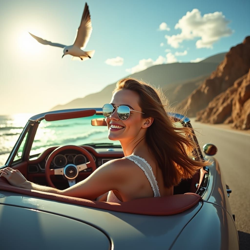 Woman Drives Aston Martin on California Coast