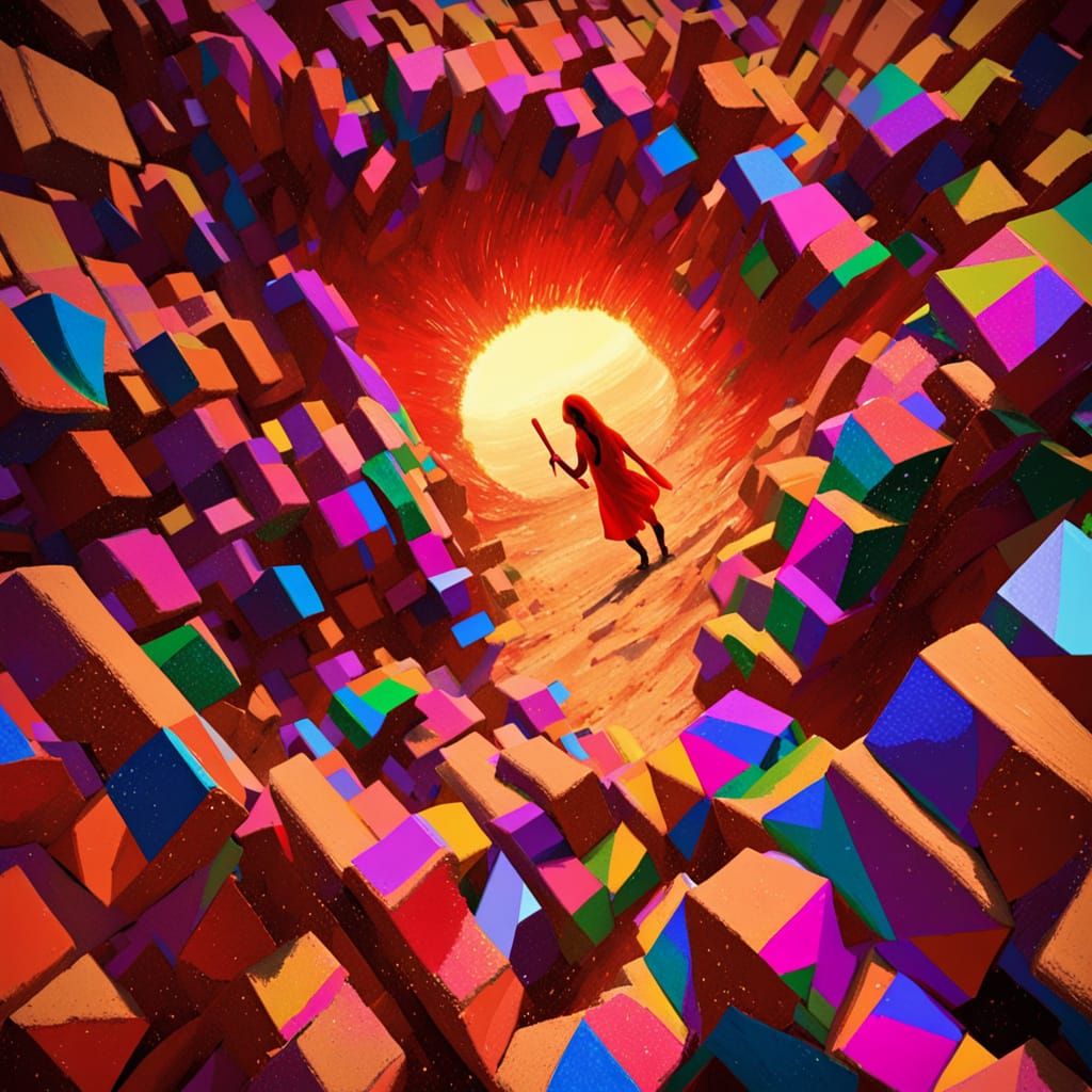 Surreal Pyramid of Squares in a Blazing Sunset