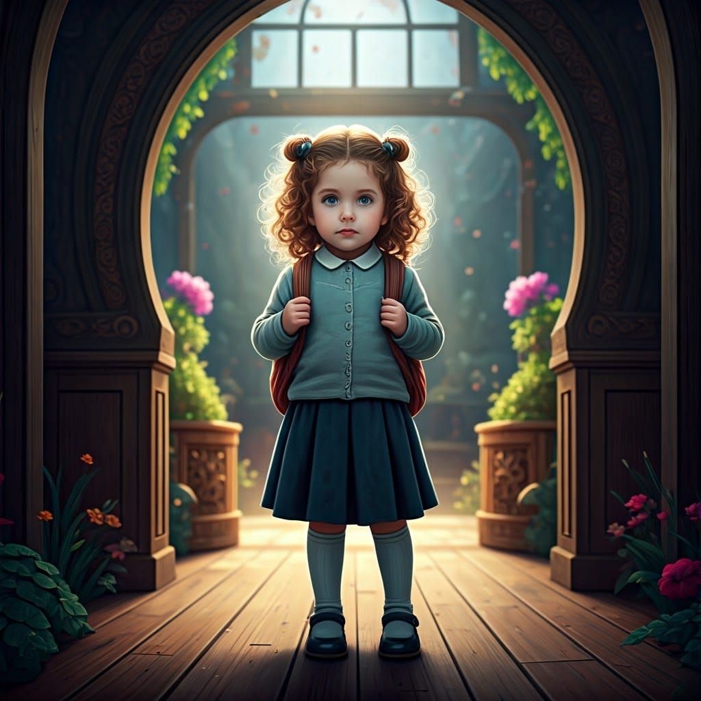 Haredi Girl in Whimsical Kindergarten, Fantasy Concept Art