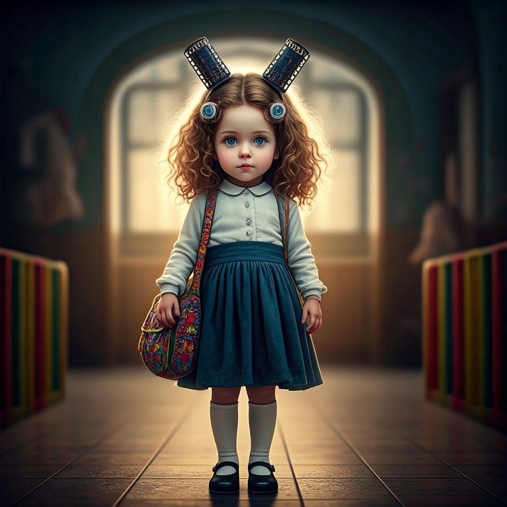 Radiant Haredi Girl in Kindergarten, Detailed Digital Art