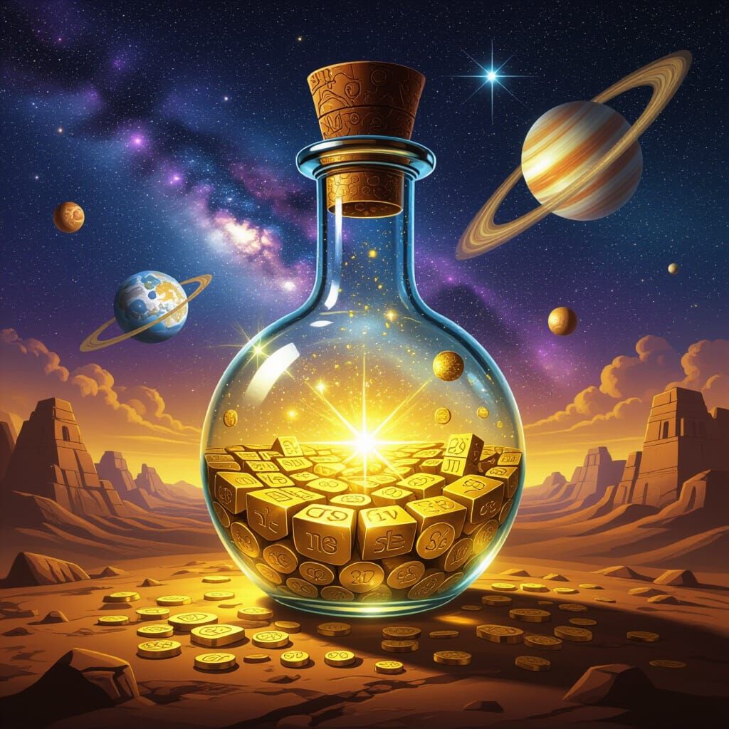 Mythical Elixir Turns Lead to Gold: Astral Illustration