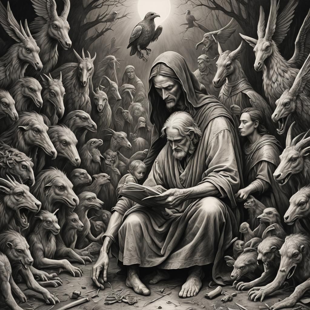 Surreal Storybook Faith in Charcoal Drawing