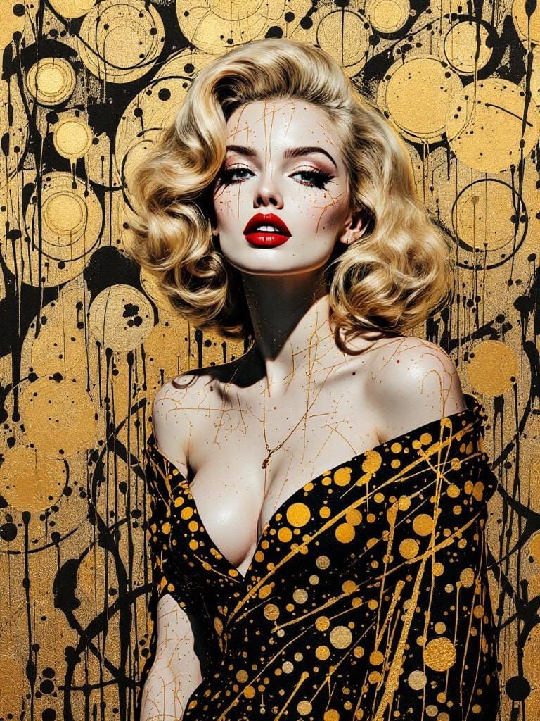 Pin-Up with Gold Leaf and Mimeograph Texture