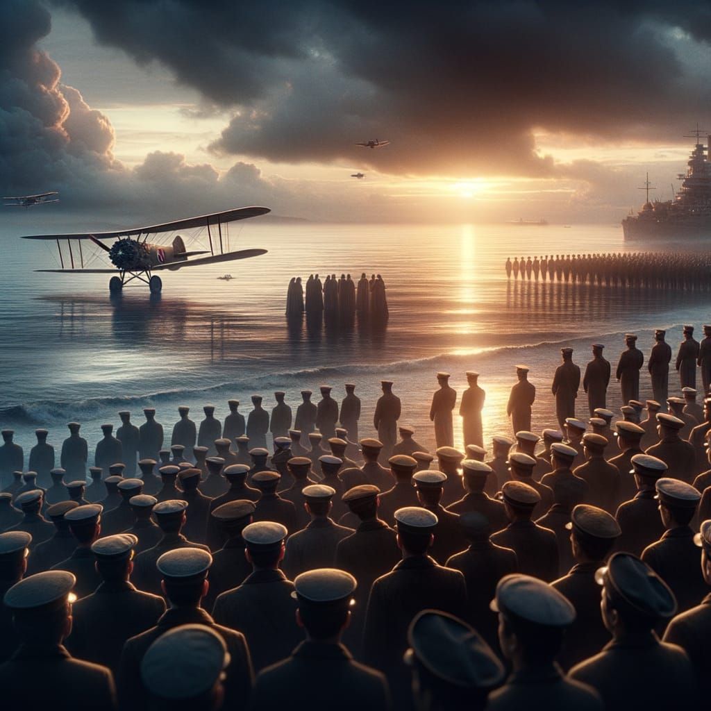 Japanese Aviator's Funeral at Sea in Cinematic Digital Paint...