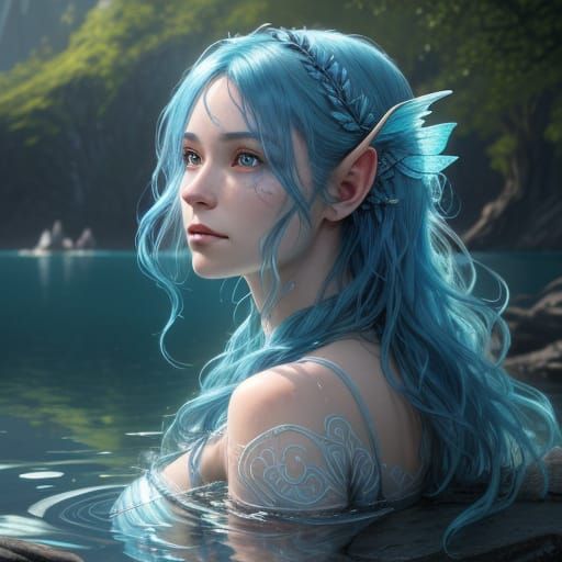 Majestic Blue Faerie Basks in Serene Lake Light